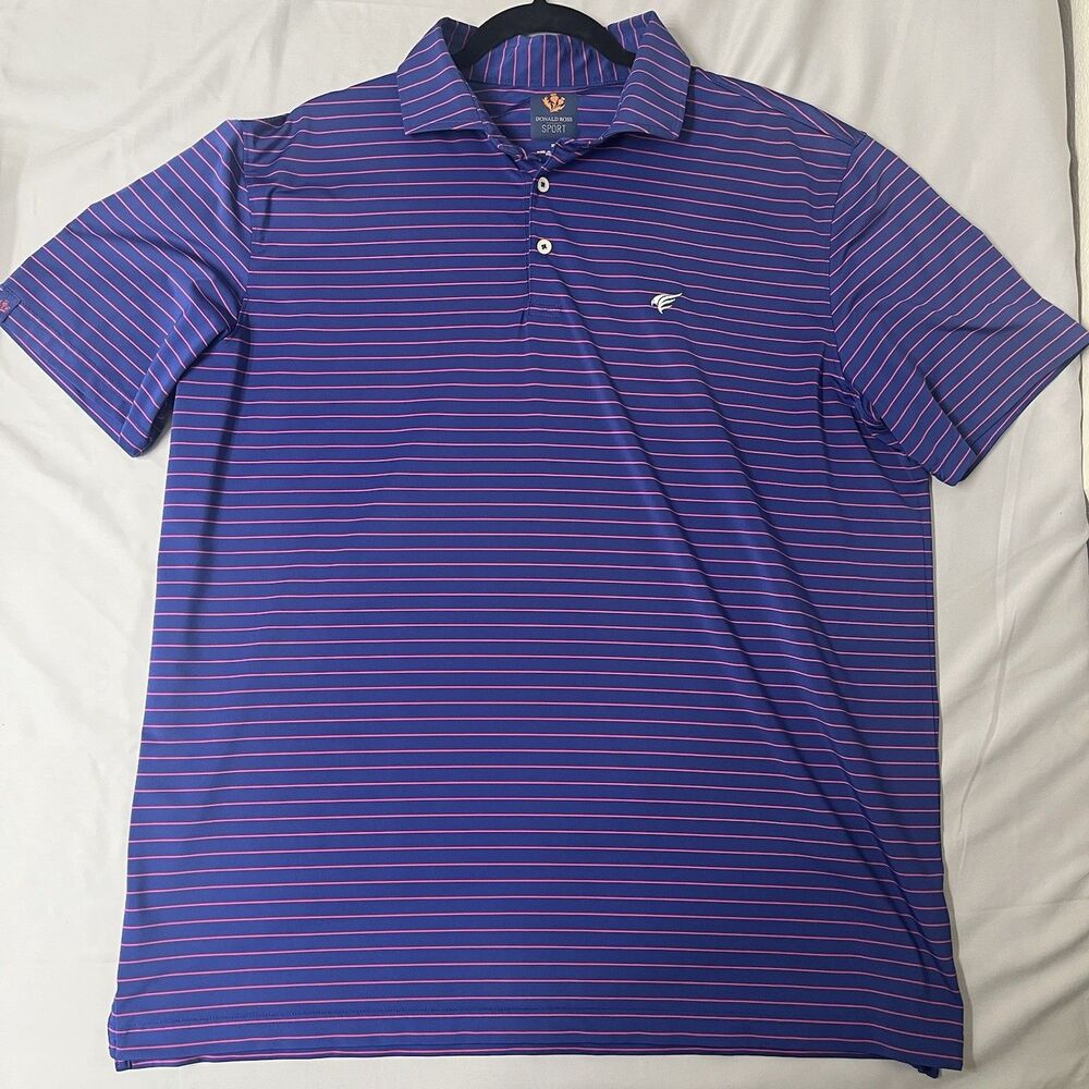 Donald Ross Sport Men's XL Golf Polo Shirt Blue Pink Striped Performance